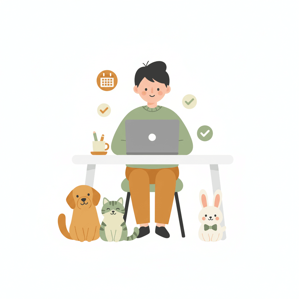 Illustration d'un professionnel gérant sereinement sa pension animale avec ZenPet